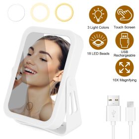 10X Magnifying Lighted Makeup Mirror Double Sided Travel Makeup Mirror with 3 Light Colors Touch Screen USB Rechargeable GPCT5207
