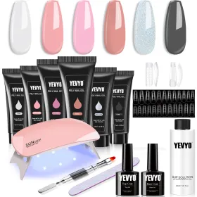 6 PCS Poly Gel Nail Kit With UV Lamp, Nail Brush And Nail Forms Top Base Coat Builder Nails Art Tools (Option: Multicolour)