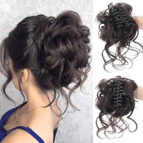 Claw Clip in Hair Bun Short Ponytail Extension for Women (Color: Black)
