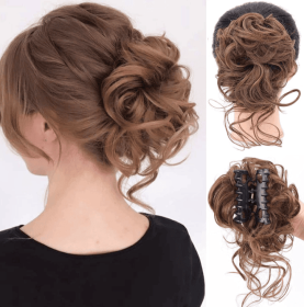 Claw Clip in Hair Bun Short Ponytail Extension for Women (Color: light brown)