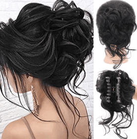 Claw Clip in Hair Bun Short Ponytail Extension for Women (Color: brown black)