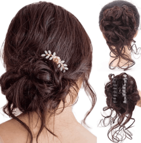 Claw Clip in Hair Bun Short Ponytail Extension for Women (Color: dark brown)